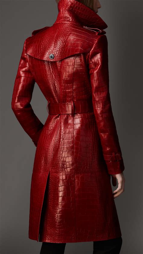 Burberry Long Alligator Leather Trench Coat in Red .